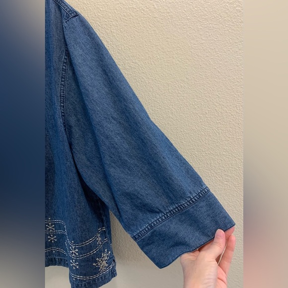 Original TY Wear Jean Shacket Jacket Shirt-Size 20W-Embroidered Floral Design - Picture 4 of 14